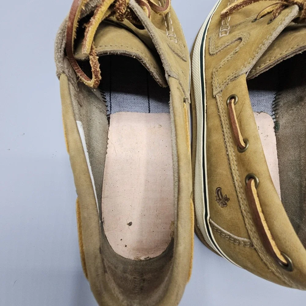 GH Bass Leather Lace Up 2 Eye Boat Shoes Casual Beige Moc Toe Preppy Men's 9 M